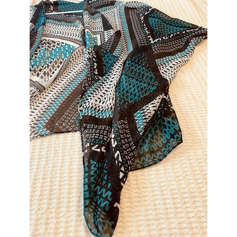 Women's Boho One Size Fits All Swim Suit Cover,‎ Light Weight, Teal Black White